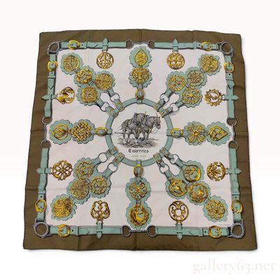 Sale Photo Thumbnail #359: Vintage Hermes Cuivreries Olive Brown Silk Carre 90