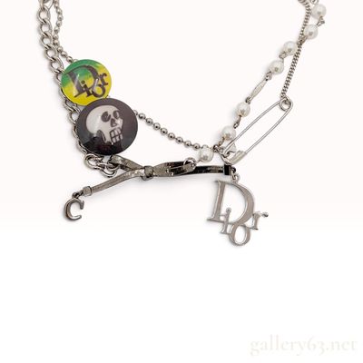 Sale Photo Thumbnail #325: Vintage Christian Dior Galliano Era Punk Faux Pearl and Resin Charm Necklace