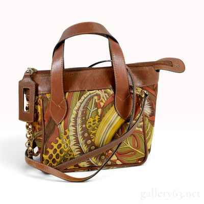 Sale Photo Thumbnail #375: Salvatore Ferragamo Botanical Leaf Print and Brown Leather Mini Satchel Crossbody Bag