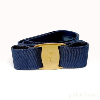 Sale Photo Thumbnail #614: Salvatore Ferragamo Vara Navy Grosgrain Ribbon Belt 75 cm