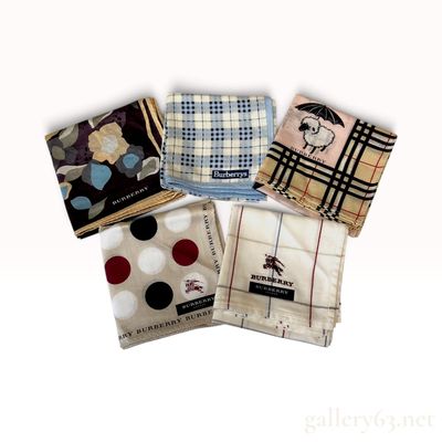 Sale Photo Thumbnail #18: Five Burberry Assorted Pattern Cotton Scarves 50cm