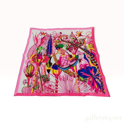 Sale Photo Thumbnail #515: Hermes Fantaisie Botanique Pink Silk Carre 45