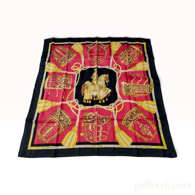 Sale Photo Thumbnail #158: Vintage Hermes Les Muserolles Red and Black Silk Carre 90
