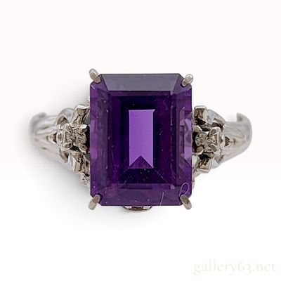 Sale Photo Thumbnail #417: Vintage Platinum Amethyst and Natural Diamond Cocktail Ring