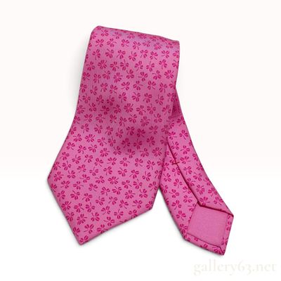 Sale Photo Thumbnail #222: Hermes 5137 HA Pink Silk Clover Pattern Necktie