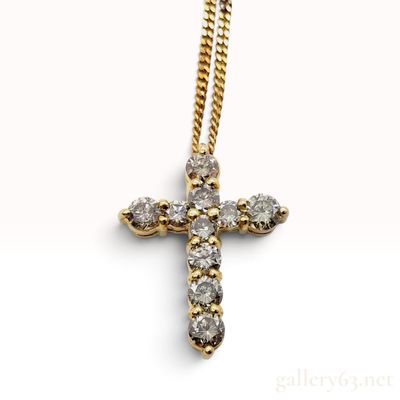 Sale Photo Thumbnail #475: 1.00ctw Natural Diamond 18K Yellow Gold Cross Pendant Necklace