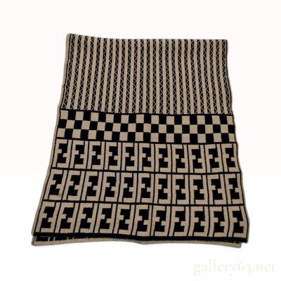 Sale Photo Thumbnail #594: Vintage Fendi Monogram Tan and Black Wool Knit Scarf