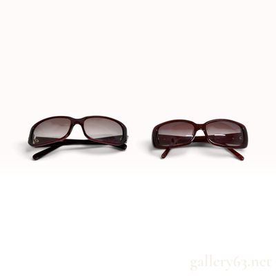 Sale Photo Thumbnail #274: Two Pairs of Furla Burgundy Acetate Rectangle Sunglasses with Cases