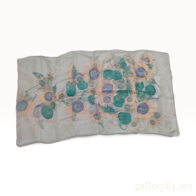 Sale Photo Thumbnail #12: Vintage Salvatore Ferragamo Sunflower Print Mint Green Silk Rectangular Scarf
