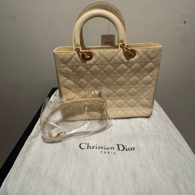 Sale Photo Thumbnail #20: CHRISTIAN DIOR LADY DIOR LARGE, IVORY PATENT CANNAGE, GOLD