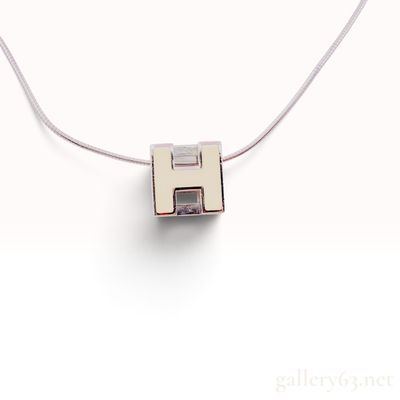Sale Photo Thumbnail #337: Hermes Cage d'H Cream Enamel and Palladium Plated Pendant Necklace