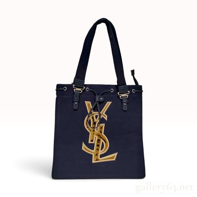 Sale Photo Thumbnail #82: Yves Saint Laurent Navy Canvas Monogram Tote Bag