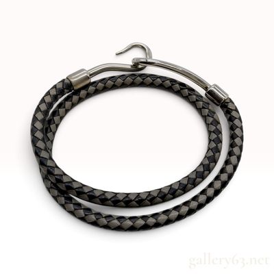 Sale Photo Thumbnail #527: Hermes Black and Grey Braided Leather Double Wrap Bracelet