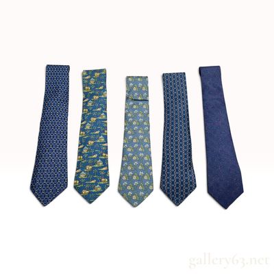 Sale Photo Thumbnail #587: A Collection of Five Hermès Assorted Pattern Silk Neckties