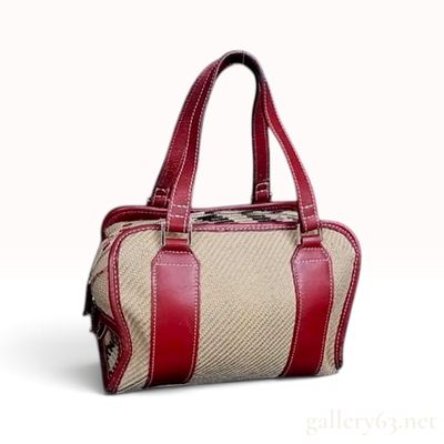 Sale Photo Thumbnail #602: Burberry Blue Label Beige Woven Canvas and Red Leather Satchel