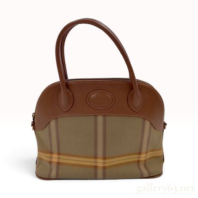 Sale Photo Thumbnail #63: Vintage Burberrys Shadow Check Canvas and Brown Leather Domed Satchel