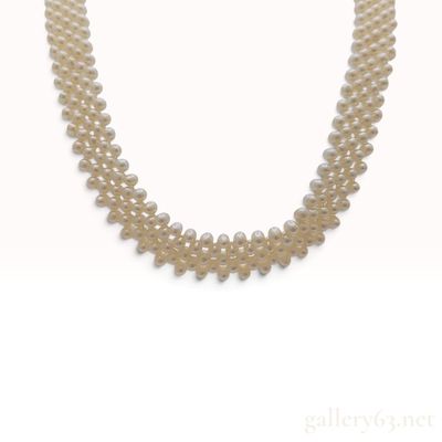 Sale Photo Thumbnail #312: A Vintage Silver and Cultured Pearl Triple Strand Woven Choker Necklace