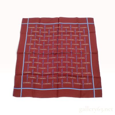 Sale Photo Thumbnail #558: Vintage Chanel Logo Pattern Burgundy Silk Scarf 45 cm