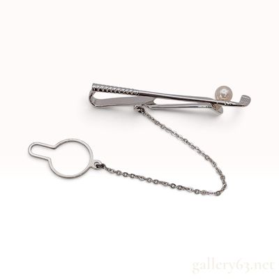 Sale Photo Thumbnail #93: Vintage Mikimoto Sterling Silver and 5.5mm Pearl Golf Club Tie Bar