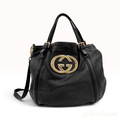 Sale Photo Thumbnail #497: Vintage Gucci Black Britt Pebbled Leather Interlocking G Tote Bag
