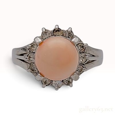 Sale Photo Thumbnail #260: A Vintage Sterling Silver and Peach-Pink Cabochon Cocktail Ring Size 11