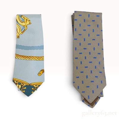 Sale Photo Thumbnail #17: Two Hermes Equestrian and Geometric Motif Silk Neckties