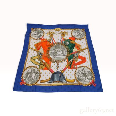 Sale Photo Thumbnail #530: Vintage Hermes Napoleon Blue and White Jacquard Silk Carre 90