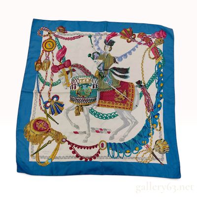Sale Photo Thumbnail #7: Vintage Hermes Blue Equestrian Motif Silk Carre 90
