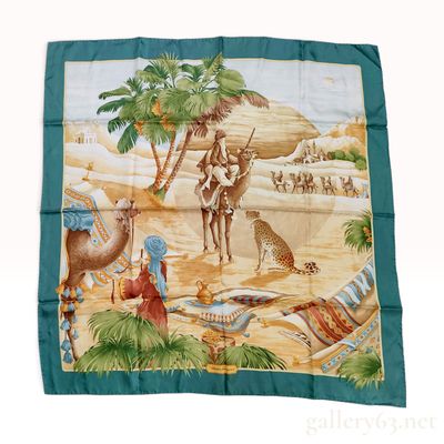 Sale Photo Thumbnail #270: Salvatore Ferragamo Touareg Desert Oasis Teal Silk Scarf 90 cm