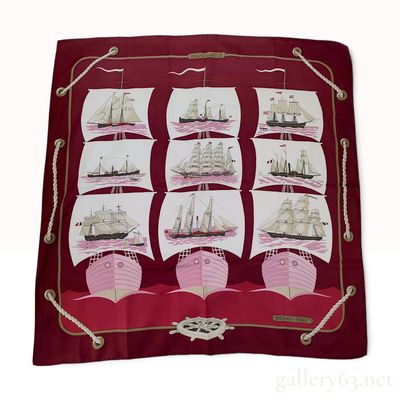 Sale Photo Thumbnail #183: Vintage Hermes Grand Largue Burgundy Silk Carre 90