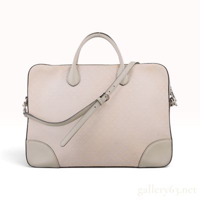 Sale Photo Thumbnail #506: Gucci Diamante Pattern Cream Canvas and Gray Leather Briefcase with Shoulder Strap