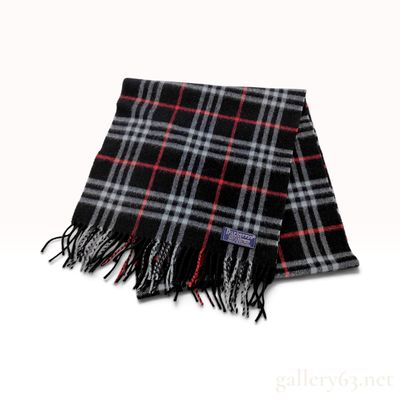 Sale Photo Thumbnail #229: Vintage Burberrys Classic Check Black Cashmere Scarf 144cm