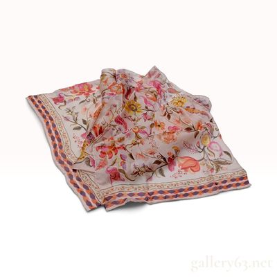 Sale Photo Thumbnail #166: Vintage Salvatore Ferragamo Floral Botanical Blush Pink Silk Scarf