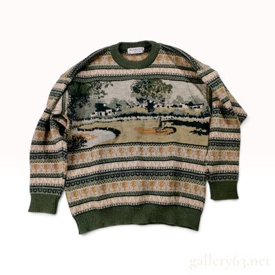 Sale Photo Thumbnail #192: Vintage Burberrys Golf Course Motif Olive Green Wool Crewneck Sweater Size 40