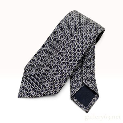 Sale Photo Thumbnail #135: Gucci Interlocking G Chain-Link Navy Blue Silk Necktie