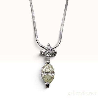 Sale Photo Thumbnail #362: Platinum 0.358ct and 0.09ctw Natural Diamond Marquise Drop Pendant Necklace