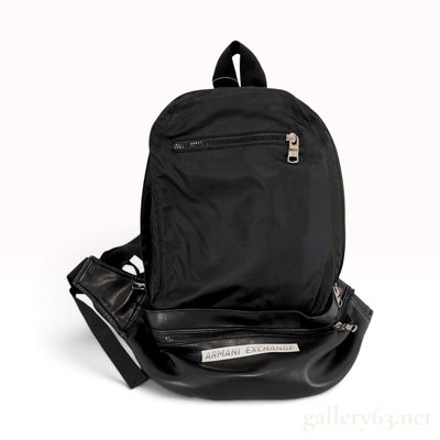 Sale Photo Thumbnail #241: Armani Exchange Black Nylon and Synthetic Leather Two-Tier Backpack