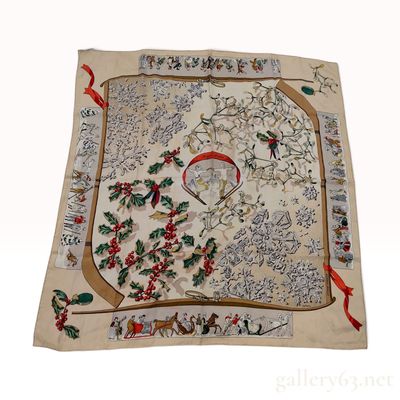 Sale Photo Thumbnail #288: Vintage Hermes Neige d Antan (Snows of Yesteryear) Silk Carre 90