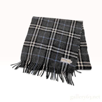 Sale Photo Thumbnail #103: Vintage Burberrys Check Charcoal Gray Pure Cashmere Scarf