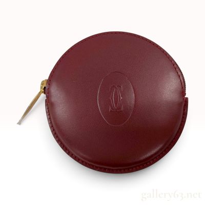 Sale Photo Thumbnail #15: Vintage Cartier Must de Cartier Bordeaux Grained Leather Circular Coin Pouch