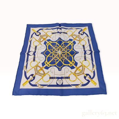 Sale Photo Thumbnail #424: Hermes Eperon d'Or Blue Silk Carre 45