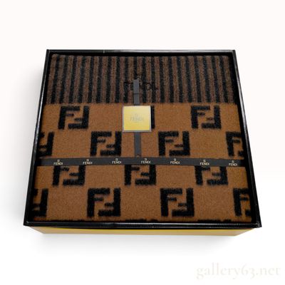Sale Photo Thumbnail #265: Fendi Zucca Monogram Tobacco Brown Pure New Wool Blanket with Box