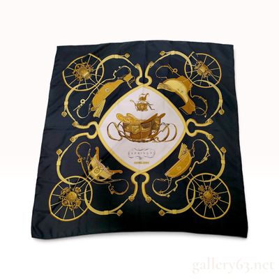 Sale Photo Thumbnail #553: Two Designer Silk Scarves Including Hermès Springs Black Silk Carre 90