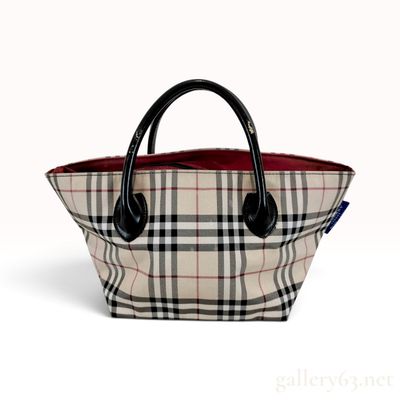 Sale Photo Thumbnail #589: Burberry London Blue Label Nova Check Beige and Red Flared Tote Bag