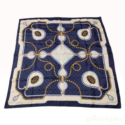 Sale Photo Thumbnail #76: Vintage Cartier Double C Chain Navy Silk Scarf 90 cm