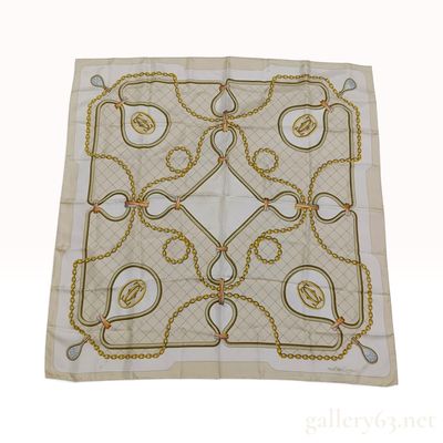Sale Photo Thumbnail #406: Vintage Must de Cartier Nautical Motif Cream Silk Scarf 90 cm