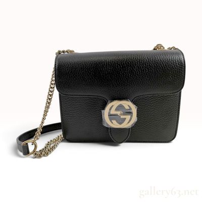 Sale Photo Thumbnail #389: Gucci Interlocking G Black Pebbled Leather Small Crossbody Bag