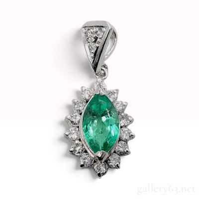 Sale Photo Thumbnail #201: Pt900 0.79ct Natural Emerald and 0.34ctw Natural Diamond Halo Pendant