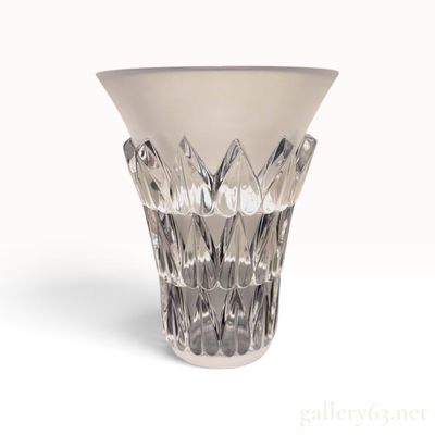 Sale Photo Thumbnail #4: Lalique "Feuilles" Vase -- Clear and Frosted Crystal, Signed Lalique France