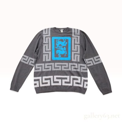 Sale Photo Thumbnail #297: Vintage Gianni Versace Greek Key Centaur Motif Grey Knit Sweater